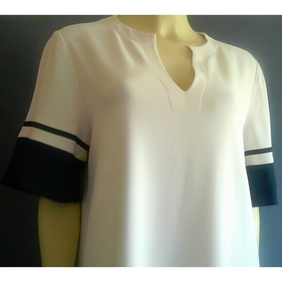 Piazza Sempione Italy White Navy Color Block Swing 60's Retro Dress 42 10 - Picture 2 of 7